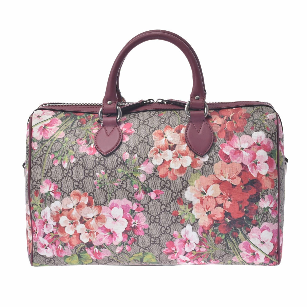 GUCCI Flower Bag GG Supreme Beige Purple Red Calfskin Handbag